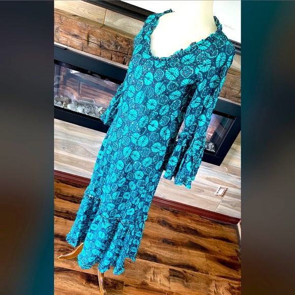 One Season long blue dress with flowers motifs. Size S - Picture 2 of 8